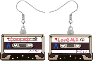 Acrylic Colorful Vintage 80s 90s Cassette Tape Earrings Retro Record Tapes Albums Dangle Hypoallergenic Jewelry For Women Charm Gifts