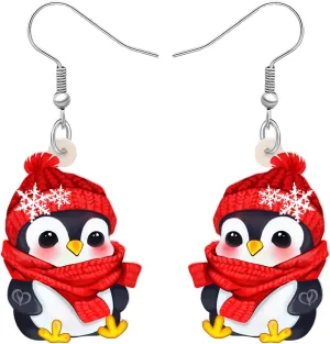 Acrylic Cute Christmas Hat Penguin Earrings Dangle Drop Animals Jewelry for Women Charms Gifts Ornaments