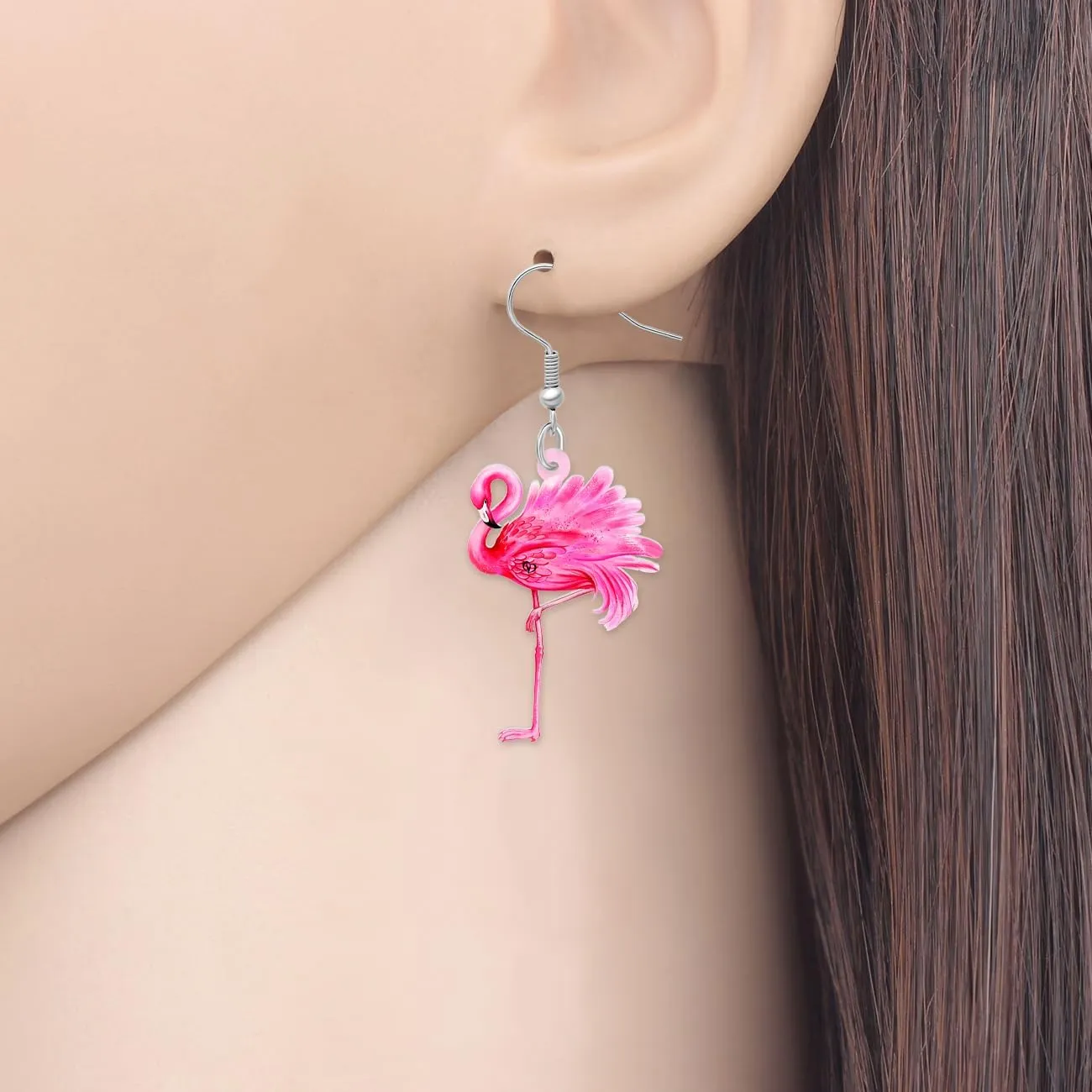 Acrylic Cute Pink Flamingo Dangle Earrings Summer Beach Tropical Birds For Women Novelty Jewelry Charms Gifts