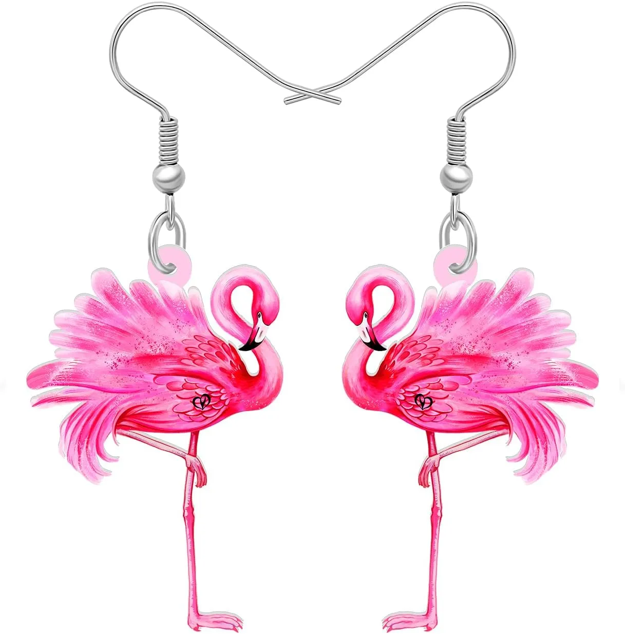 Acrylic Cute Pink Flamingo Dangle Earrings Summer Beach Tropical Birds For Women Novelty Jewelry Charms Gifts