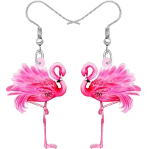 Acrylic Cute Pink Flamingo Dangle Earrings Summer Beach Tropical Birds For Women Novelty Jewelry Charms Gifts