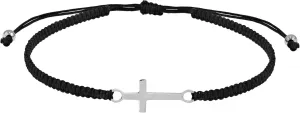 AeraVida Stylish Sleek Faithful Cross .925 Sterling Silver Charm on Black Adjustable Bracelet | Classic Christian Cross Symbol Accessory for Women | Religious Jewelry Gift for Daughter