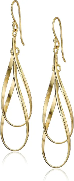 Amazon Essentials Gold Plated Sterling Silver Double Elongated Oval Twist French Wire Drop Earrings , (previously Amazon Collection)