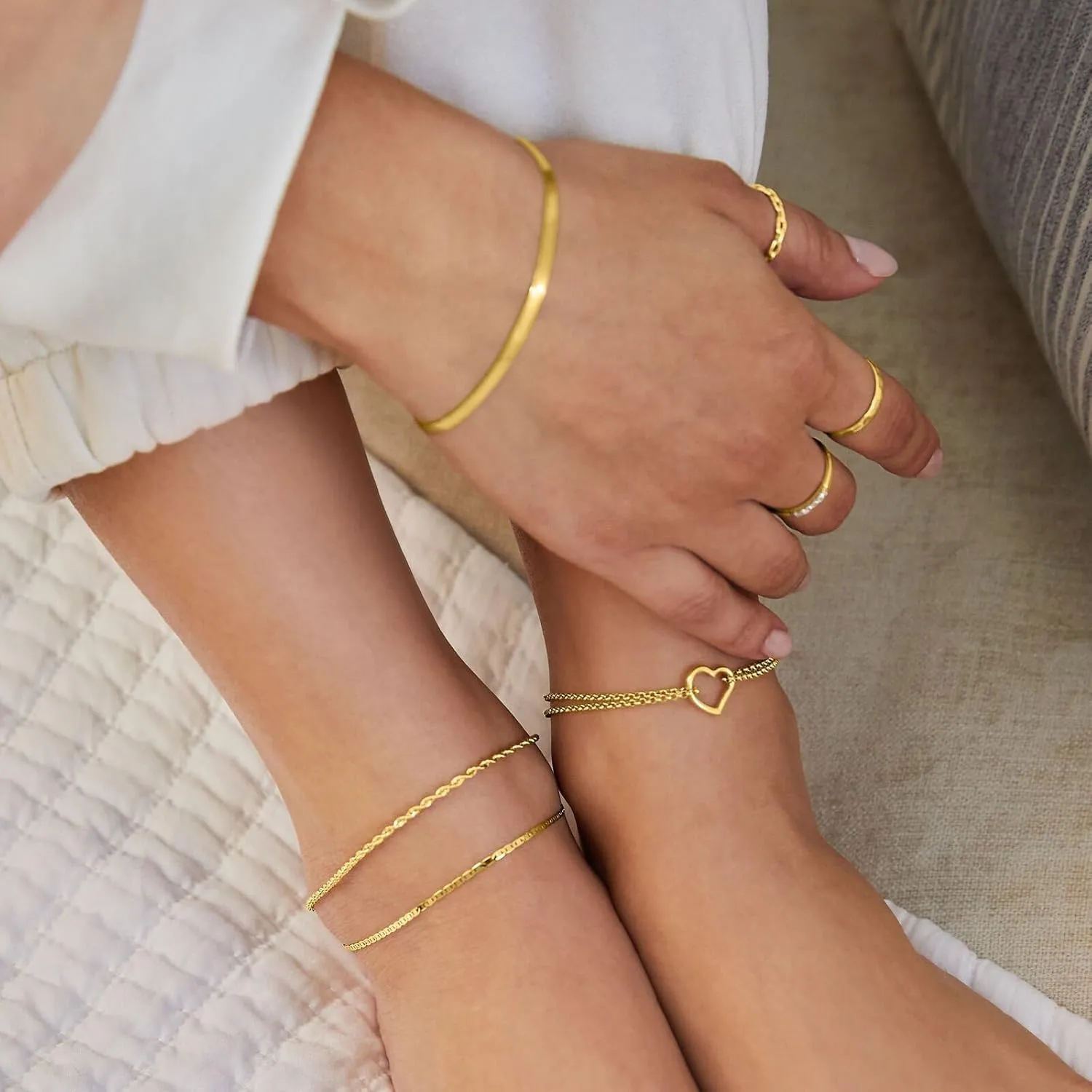 Ankle Bracelets for Women 14k Real Gold Silver Plated Anklets Freshwater Pearl Seashell Mermaid Heart Evil Eye Charms Adjustable Chain Waterproof Hypoallergenic Body Jewelry Cute Trendy Gifts