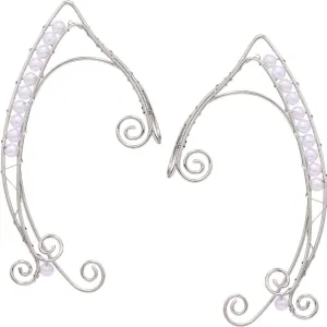 ARTIBETTER Girls Earrings 1 Pair of Ear Cuffs Handmade Clip-on Earrings Fairy Ears Elven Cuff Wrap Earrings Handcraft Pearl Beads Wing Filigree Ear Jewelry Tassel Earrings