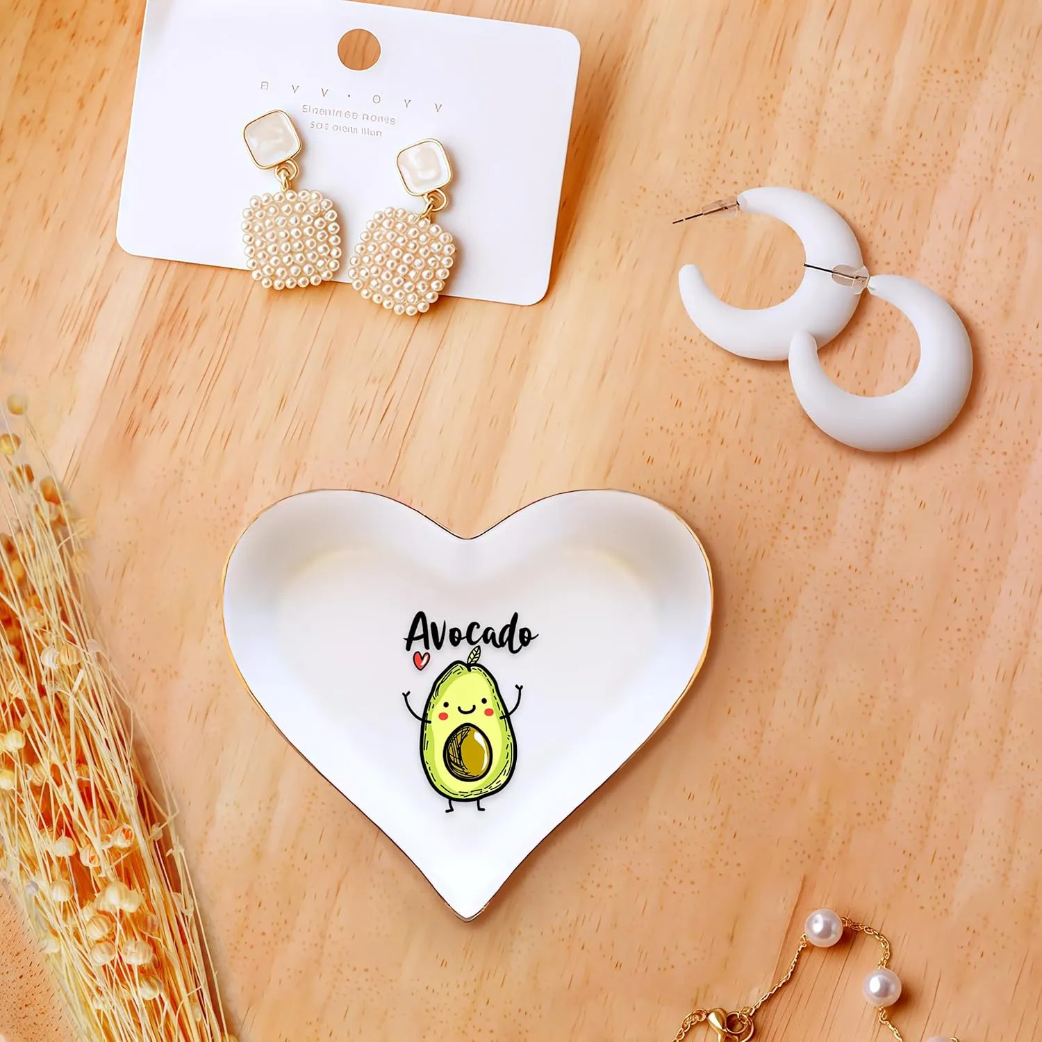 Avocado Ring Holder Dish Tray, Gifts For Women Teens Girls Kids, Avocado Lovers Themed Stuff Accessories Things Decor Merch, Home Room Ring Earrings Necklace Organizer Holder!