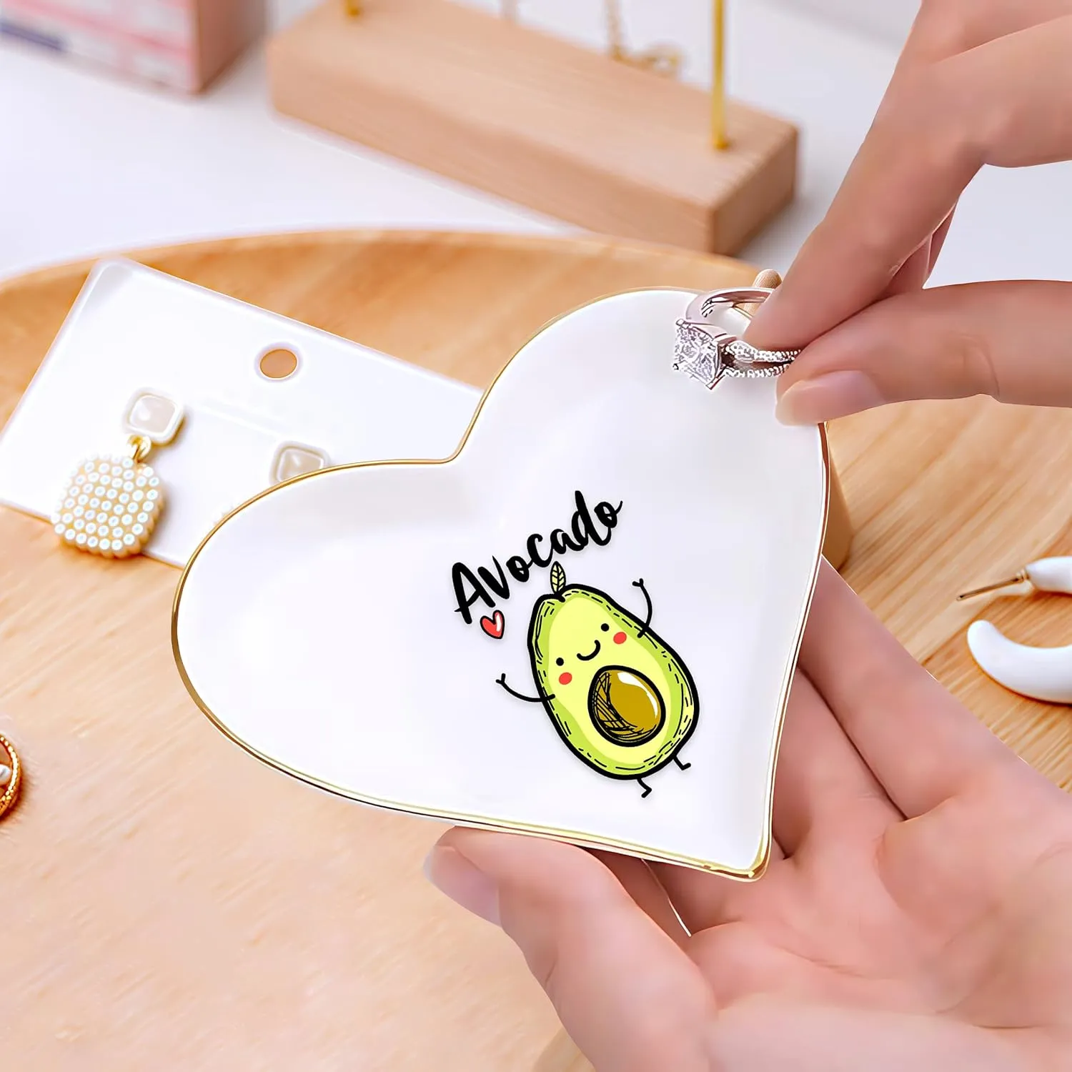 Avocado Ring Holder Dish Tray, Gifts For Women Teens Girls Kids, Avocado Lovers Themed Stuff Accessories Things Decor Merch, Home Room Ring Earrings Necklace Organizer Holder!