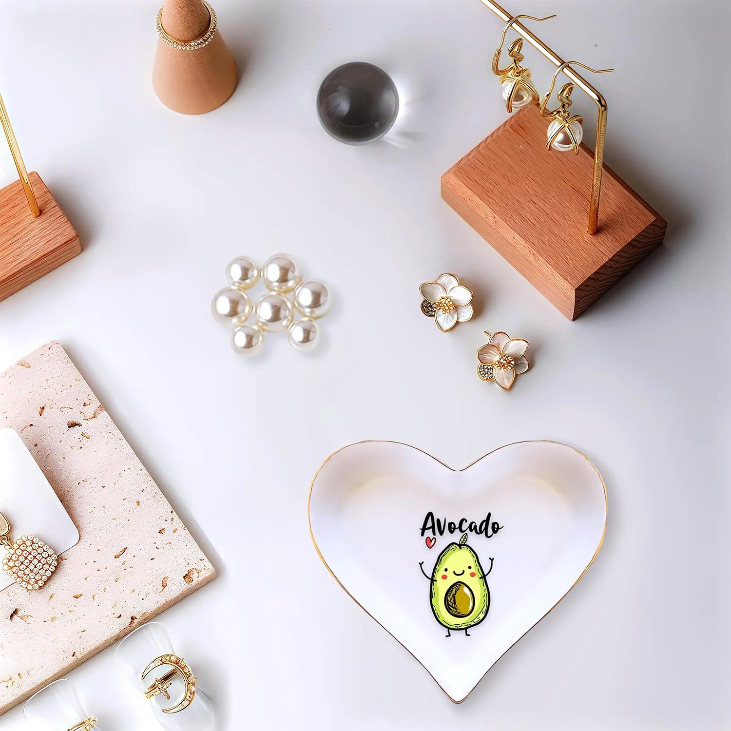 Avocado Ring Holder Dish Tray, Gifts For Women Teens Girls Kids, Avocado Lovers Themed Stuff Accessories Things Decor Merch, Home Room Ring Earrings Necklace Organizer Holder!