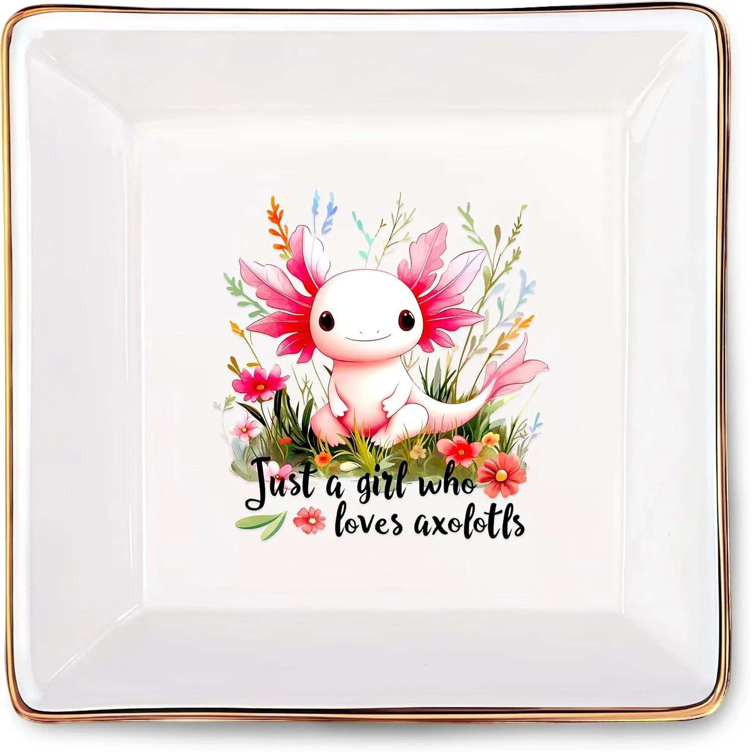Axolotl Jewelry Ring Holder Dish Tray, Gifts For Women Teens Girls Kids, Axolotl Lovers Themed Stuff Things Decor Merch, Home Room Ring Earrings Necklace Organizer Holder!