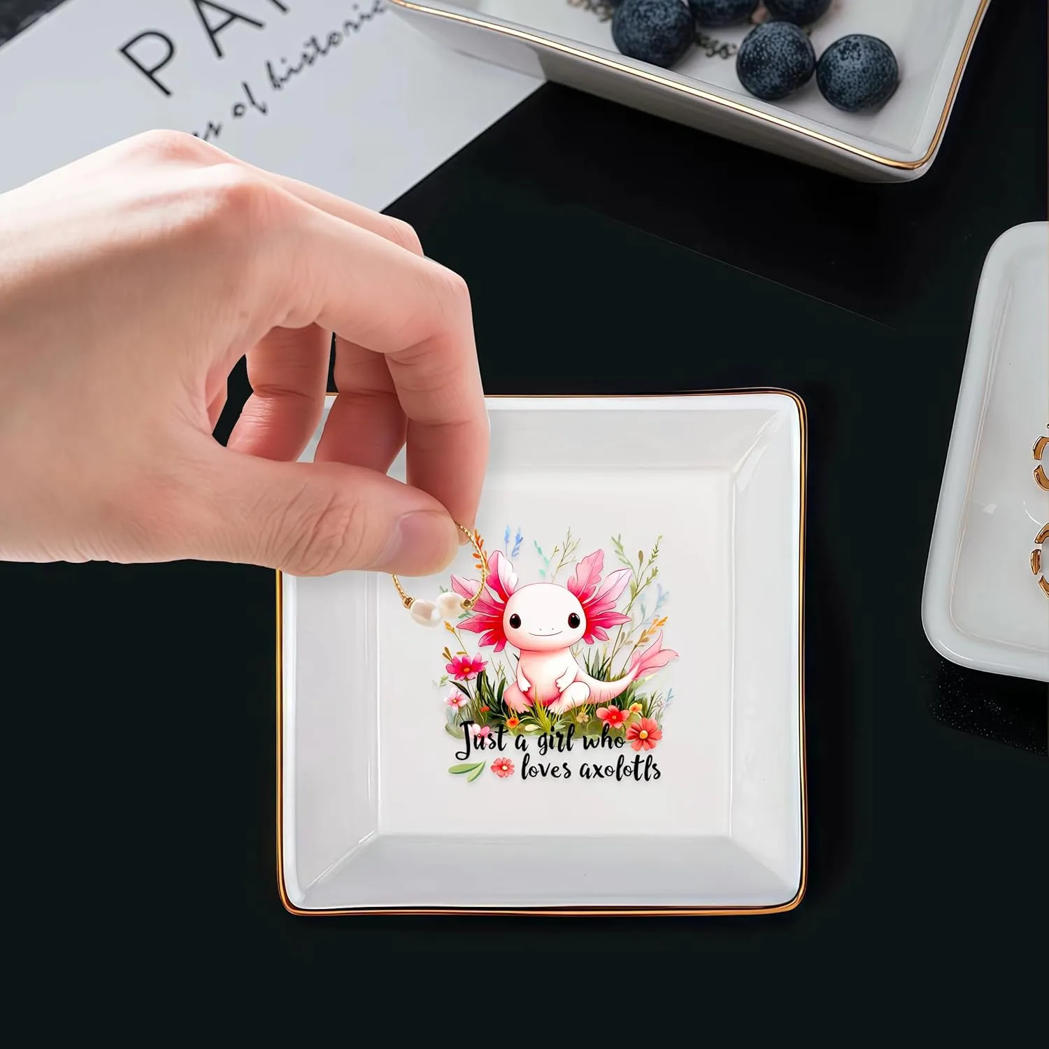 Axolotl Jewelry Ring Holder Dish Tray, Gifts For Women Teens Girls Kids, Axolotl Lovers Themed Stuff Things Decor Merch, Home Room Ring Earrings Necklace Organizer Holder!