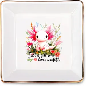 Axolotl Jewelry Ring Holder Dish Tray, Gifts For Women Teens Girls Kids, Axolotl Lovers Themed Stuff Things Decor Merch, Home Room Ring Earrings Necklace Organizer Holder!