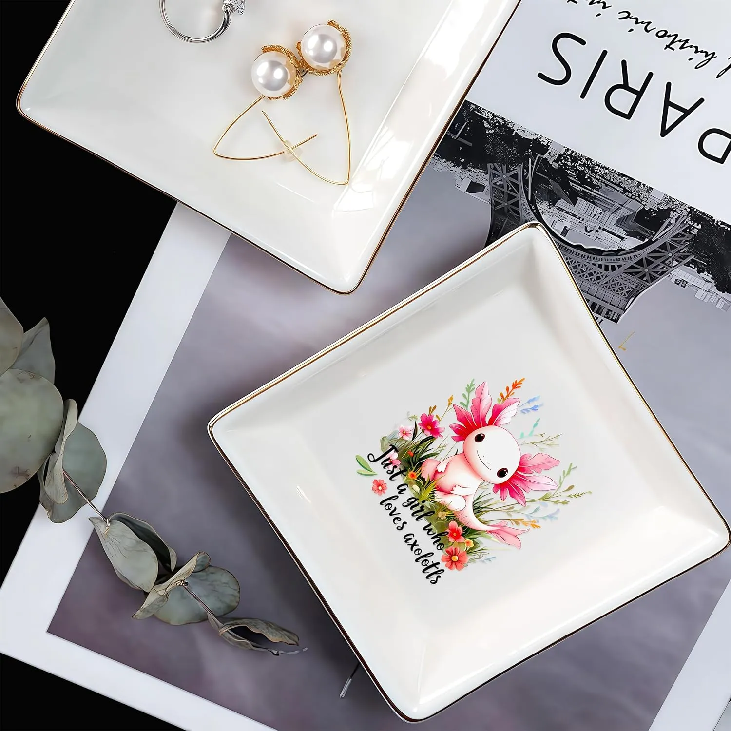 Axolotl Jewelry Ring Holder Dish Tray, Gifts For Women Teens Girls Kids, Axolotl Lovers Themed Stuff Things Decor Merch, Home Room Ring Earrings Necklace Organizer Holder!