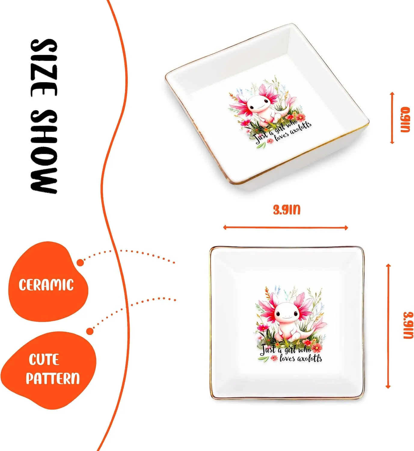 Axolotl Jewelry Ring Holder Dish Tray, Gifts For Women Teens Girls Kids, Axolotl Lovers Themed Stuff Things Decor Merch, Home Room Ring Earrings Necklace Organizer Holder!