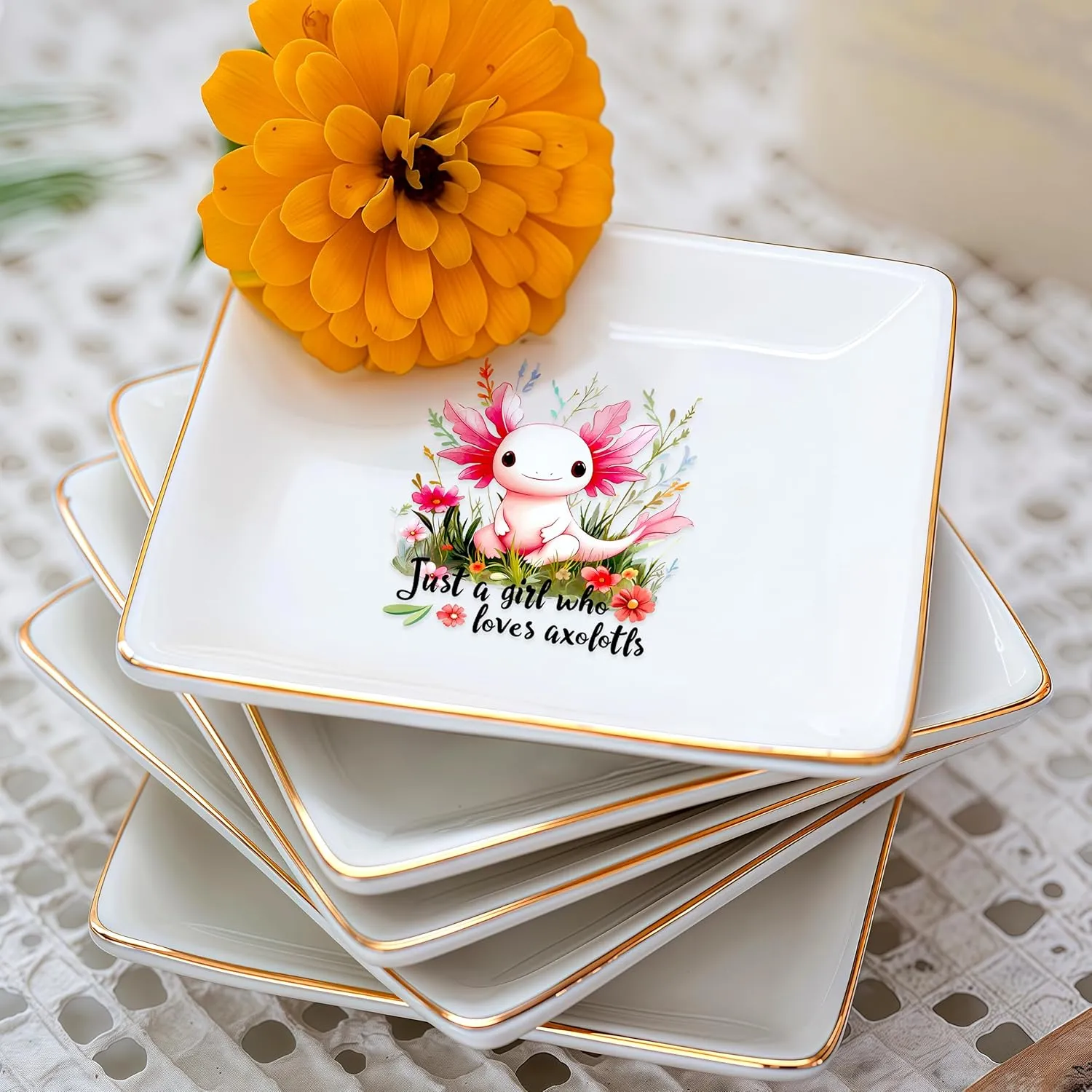 Axolotl Jewelry Ring Holder Dish Tray, Gifts For Women Teens Girls Kids, Axolotl Lovers Themed Stuff Things Decor Merch, Home Room Ring Earrings Necklace Organizer Holder!