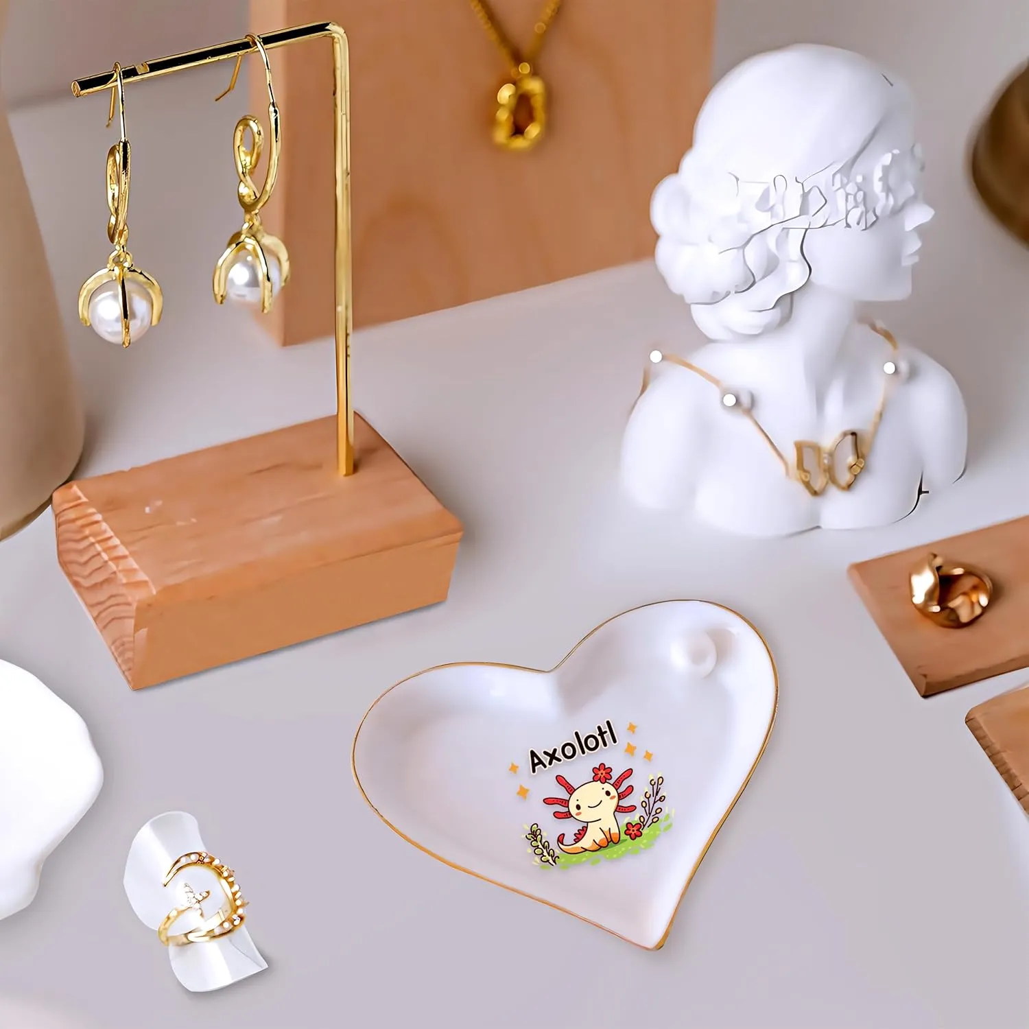 Axolotl Ring Holder Dish Tray, Gifts For Women Teens Girls Kids, Axolotl Lovers Themed Stuff Accessories Things Decor Merch, Home Room Ring Earrings Necklace Organizer Holder!