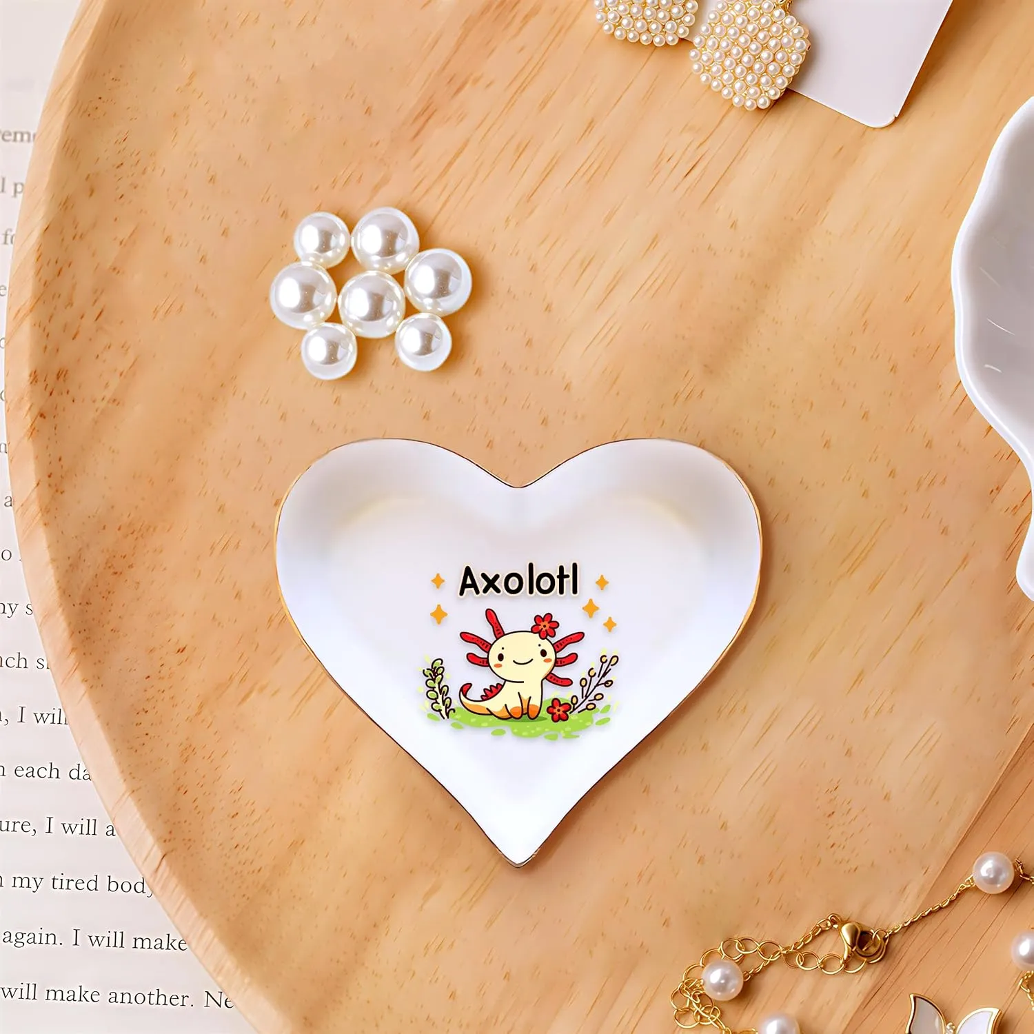 Axolotl Ring Holder Dish Tray, Gifts For Women Teens Girls Kids, Axolotl Lovers Themed Stuff Accessories Things Decor Merch, Home Room Ring Earrings Necklace Organizer Holder!