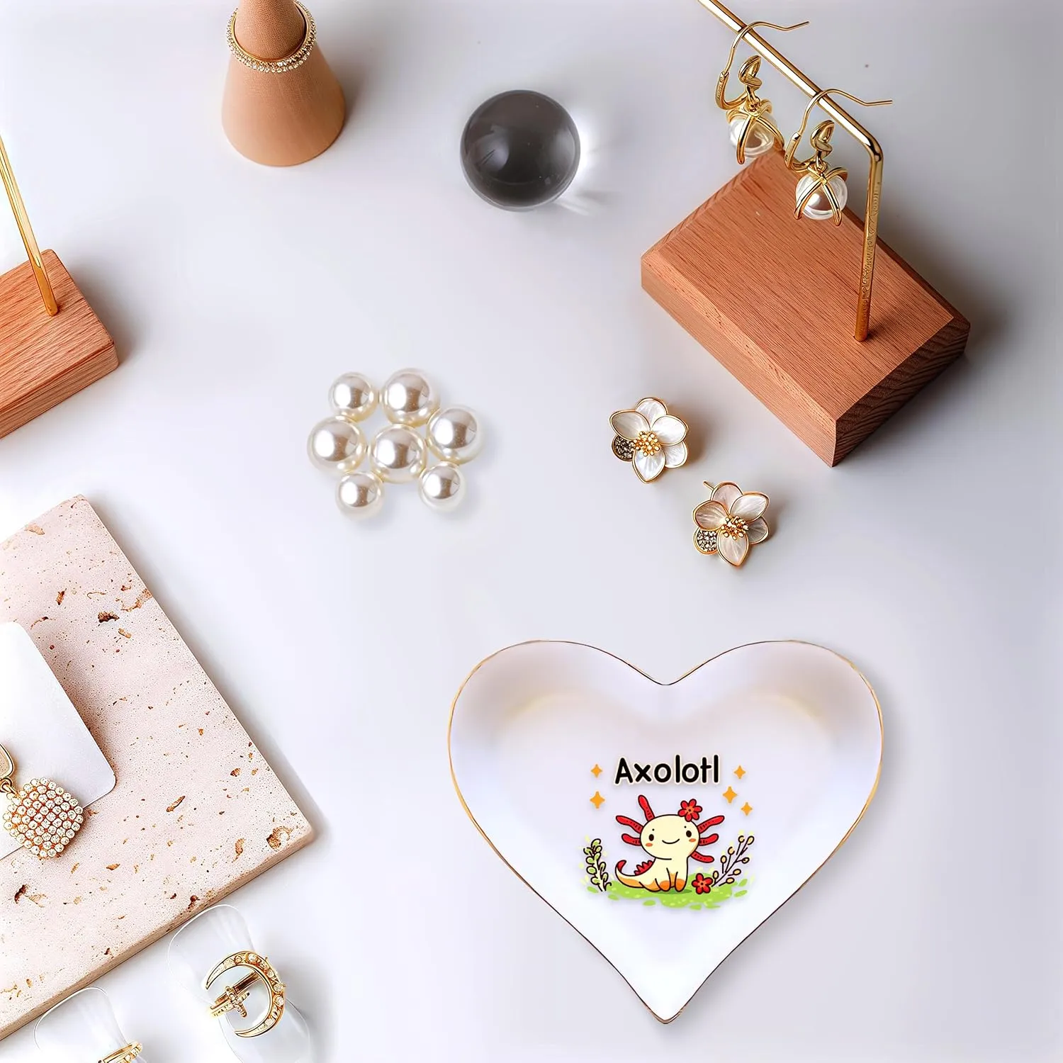 Axolotl Ring Holder Dish Tray, Gifts For Women Teens Girls Kids, Axolotl Lovers Themed Stuff Accessories Things Decor Merch, Home Room Ring Earrings Necklace Organizer Holder!