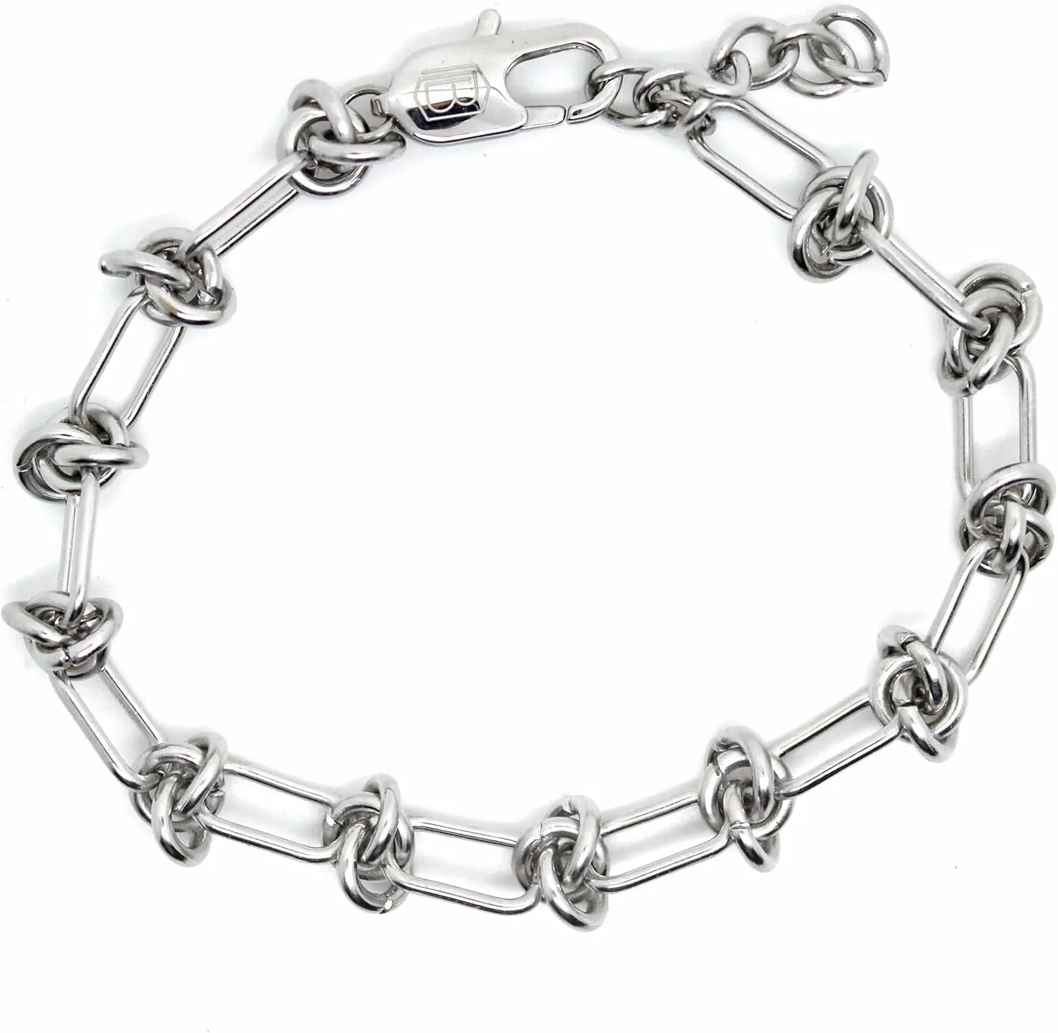 Baronyka Barbed Wire Chain Bracelet for Men, Stainless Steel, 7.5" with 1" Extension, Silver Plated, 7mm Wide, Mens Edgy Bracelets