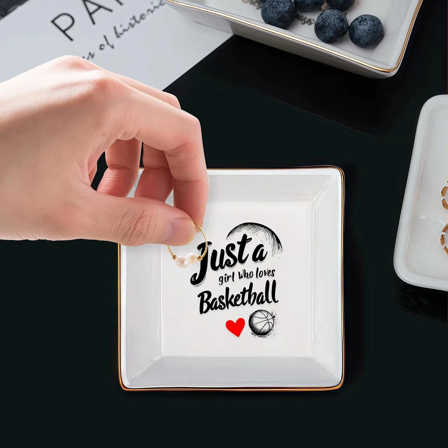 Basketball Jewelry Ring Holder Dish Tray, Gifts For Women Teens Girls Kids, Basketball Lovers Themed Stuff Things Decor Merch, Home Room Ring Earrings Necklace Organizer Holder!