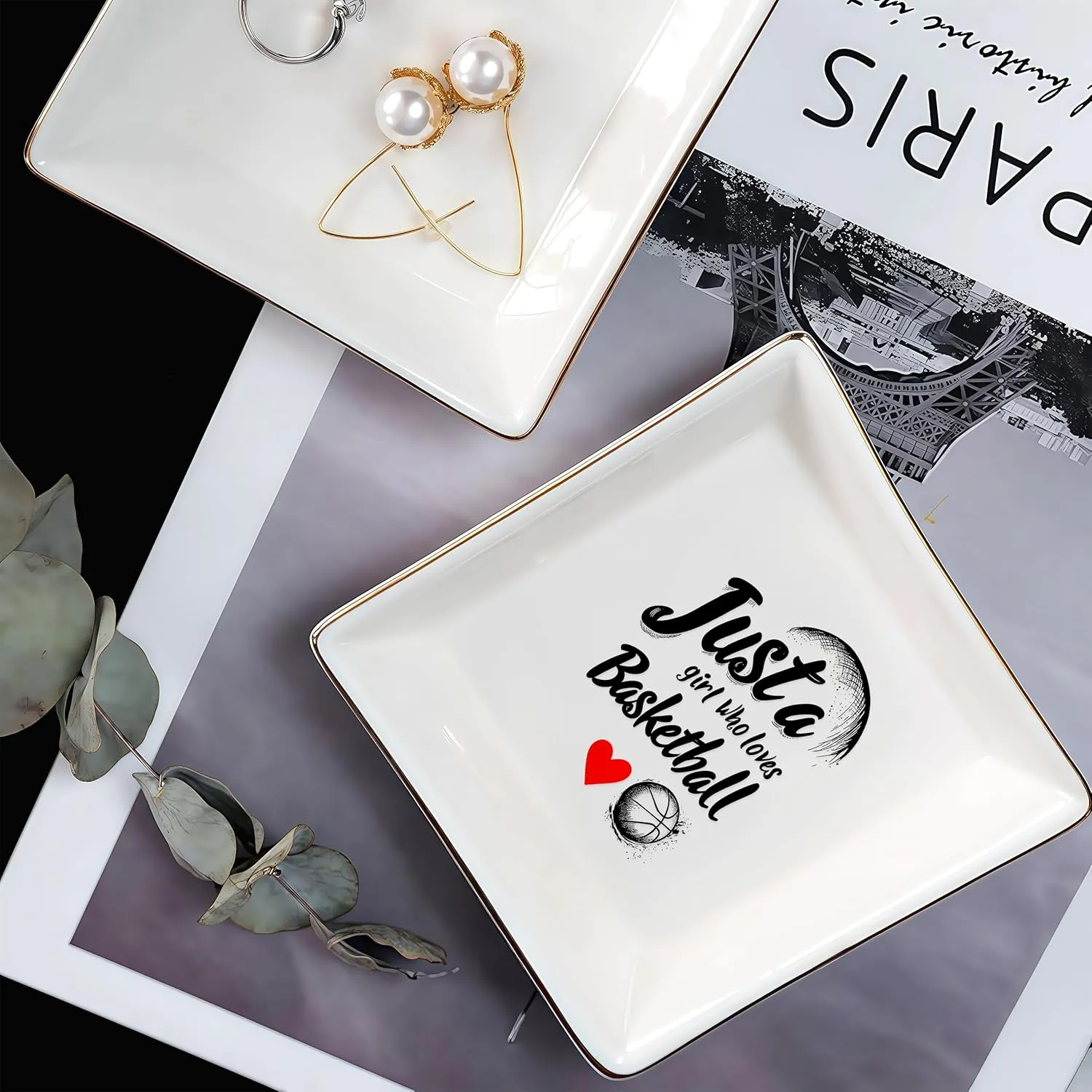 Basketball Jewelry Ring Holder Dish Tray, Gifts For Women Teens Girls Kids, Basketball Lovers Themed Stuff Things Decor Merch, Home Room Ring Earrings Necklace Organizer Holder!