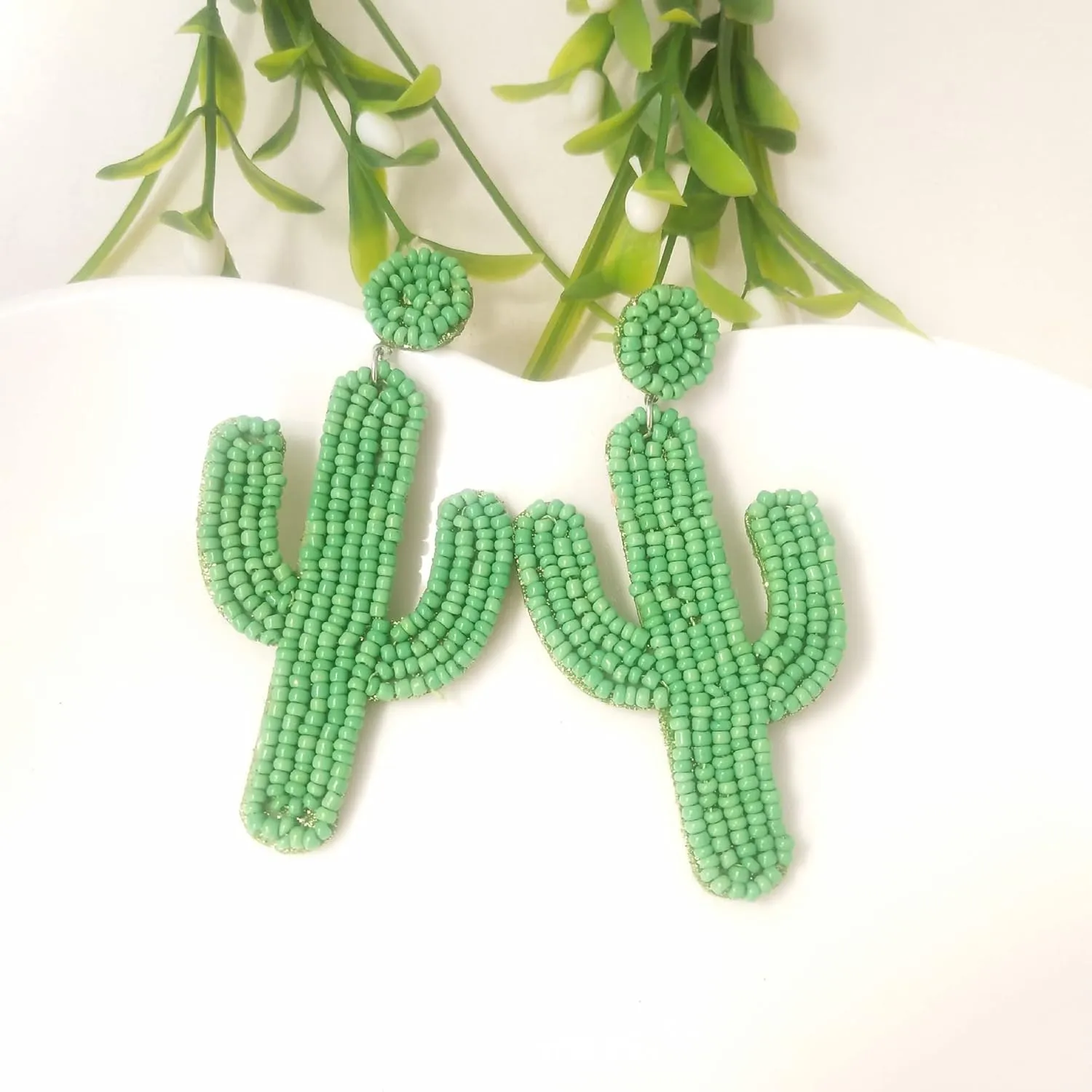 Beaded Drop Earrings Handmade Seed Bead Heart Hoop Dangle Bohemia Statement Earring Studs for Women