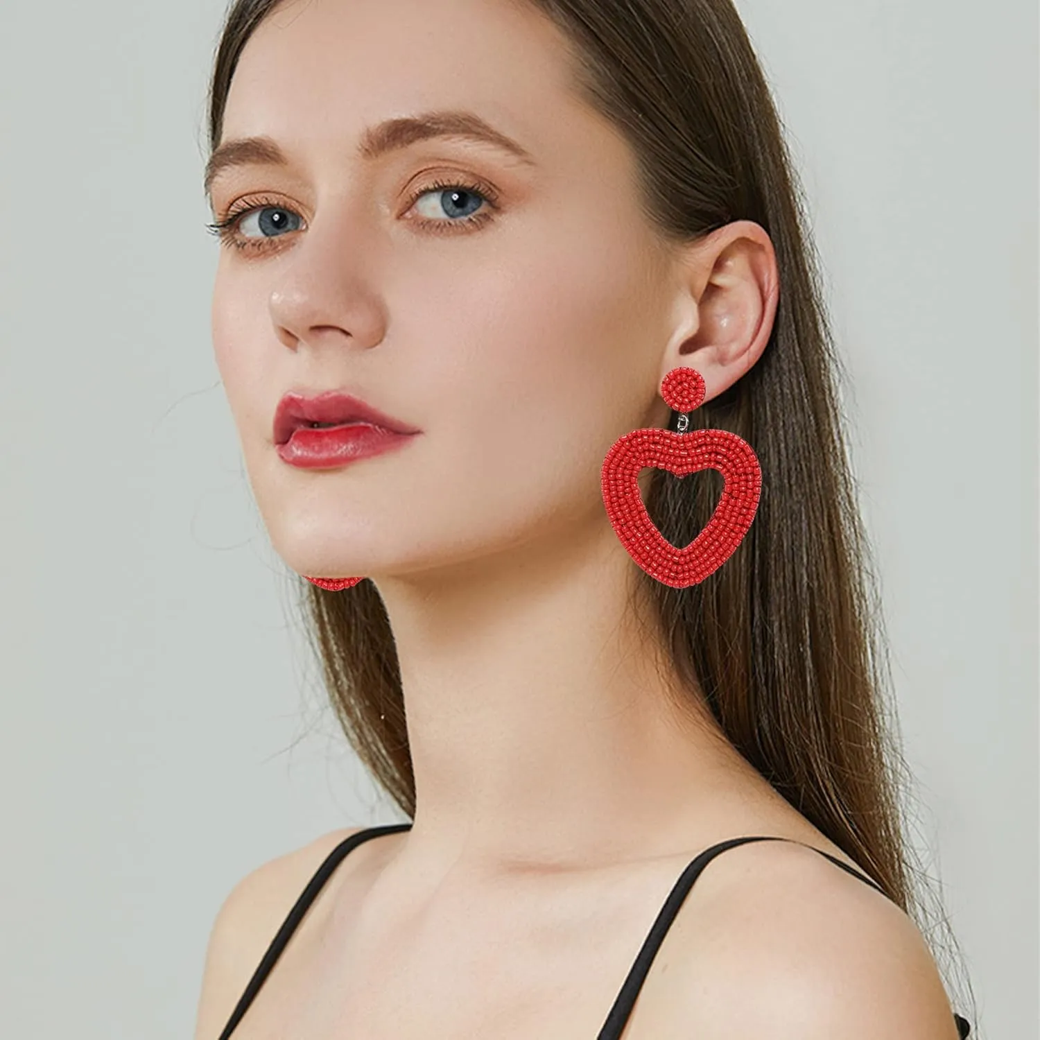 Beaded Drop Earrings Handmade Seed Bead Heart Hoop Dangle Bohemia Statement Earring Studs for Women