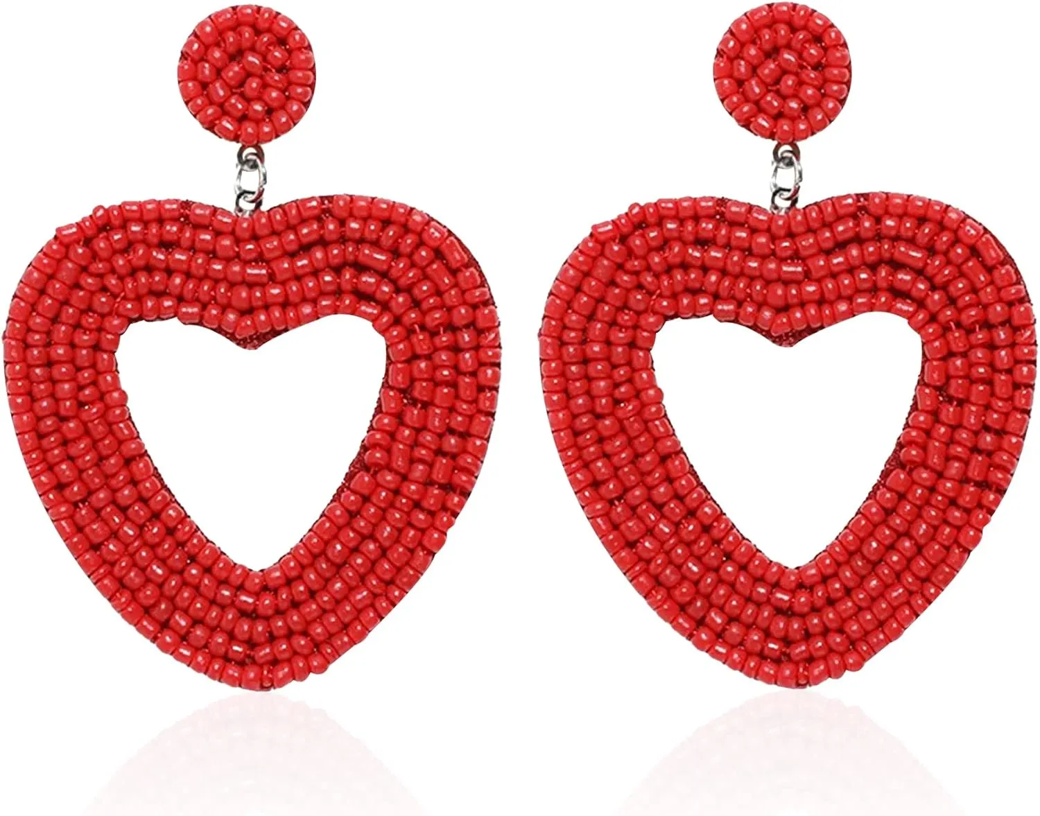Beaded Drop Earrings Handmade Seed Bead Heart Hoop Dangle Bohemia Statement Earring Studs for Women