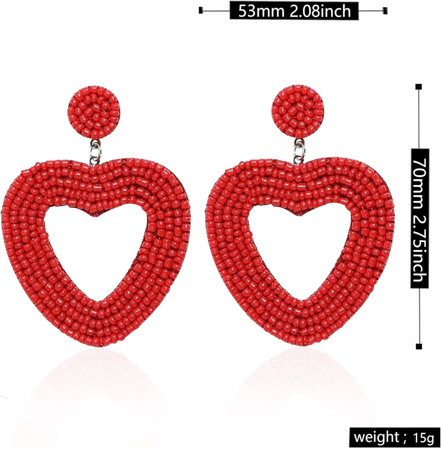 Beaded Drop Earrings Handmade Seed Bead Heart Hoop Dangle Bohemia Statement Earring Studs for Women