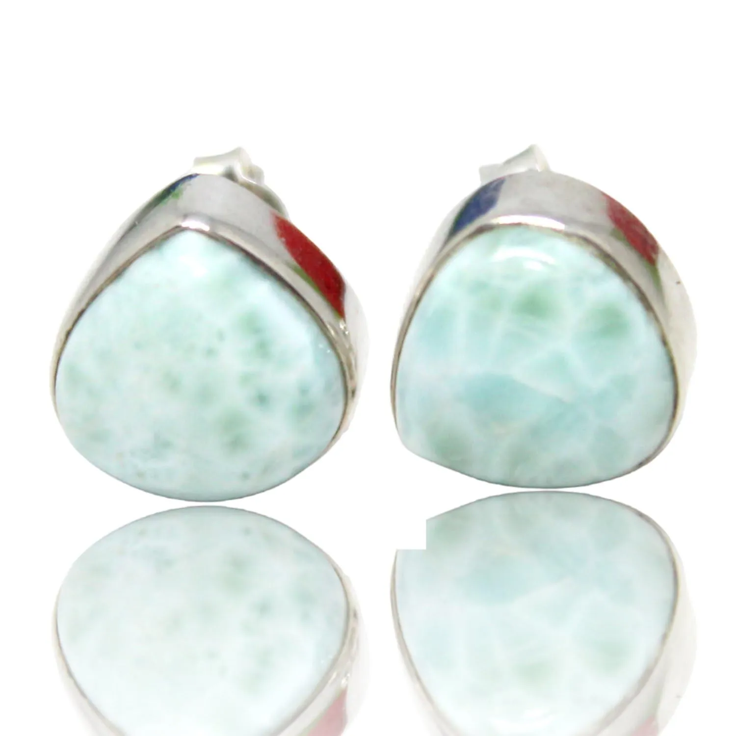 Beautiful Ocean Trillion Larimar Gemstone Stud Earrings Gift For Women, Girl & Men