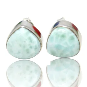 Beautiful Ocean Trillion Larimar Gemstone Stud Earrings Gift For Women, Girl & Men