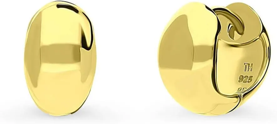 BERRICLE Sterling Silver Dome Mini Fashion Hoop Huggie Earrings for Women 0.45 inch (Yellow Gold Flashed, Rhodium Plated)