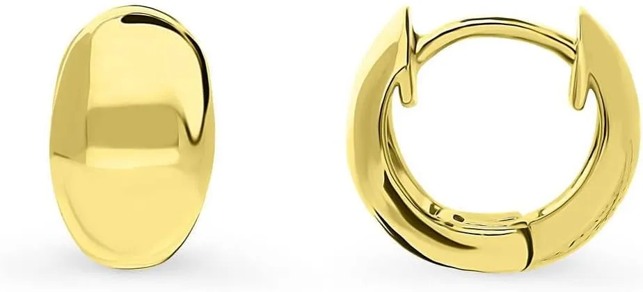 BERRICLE Sterling Silver Dome Mini Fashion Hoop Huggie Earrings for Women 0.45 inch (Yellow Gold Flashed, Rhodium Plated)