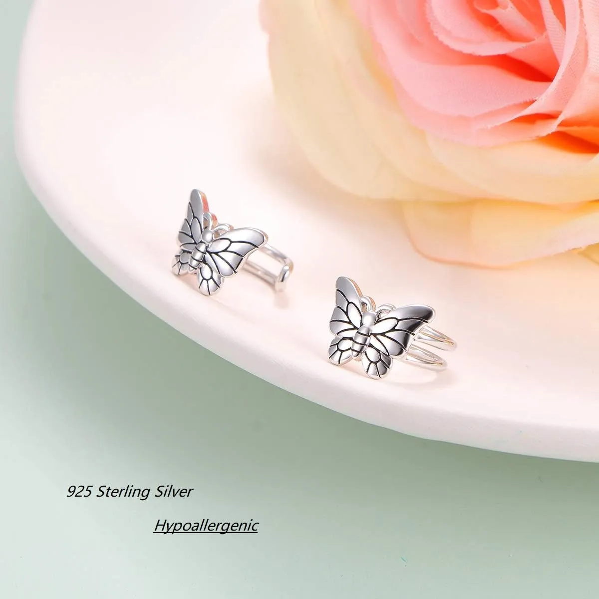 Birthday Gifts 925 Sterling Silver Ear Cuff Non Pierced Cuffs Hoop Huggie Earrings for Women Girls- Set of 2