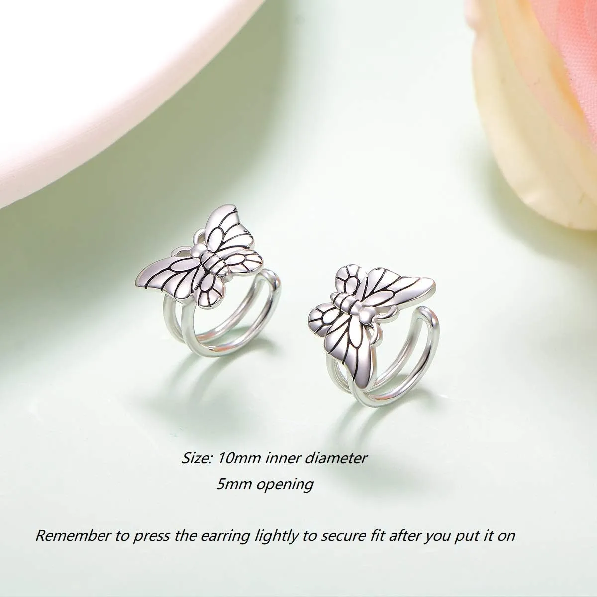 Birthday Gifts 925 Sterling Silver Ear Cuff Non Pierced Cuffs Hoop Huggie Earrings for Women Girls- Set of 2