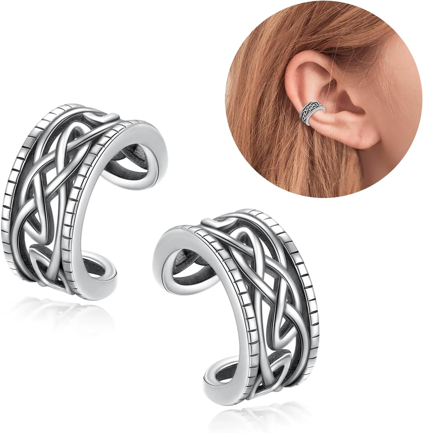 Birthday Gifts 925 Sterling Silver Ear Cuff Non Pierced Cuffs Hoop Huggie Earrings for Women Girls- Set of 2