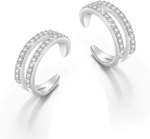 Birthday Gifts 925 Sterling Silver Ear Cuff Non Pierced Cuffs Hoop Huggie Earrings for Women Girls- Set of 2