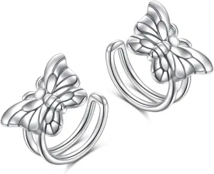 Birthday Gifts 925 Sterling Silver Ear Cuff Non Pierced Cuffs Hoop Huggie Earrings for Women Girls- Set of 2