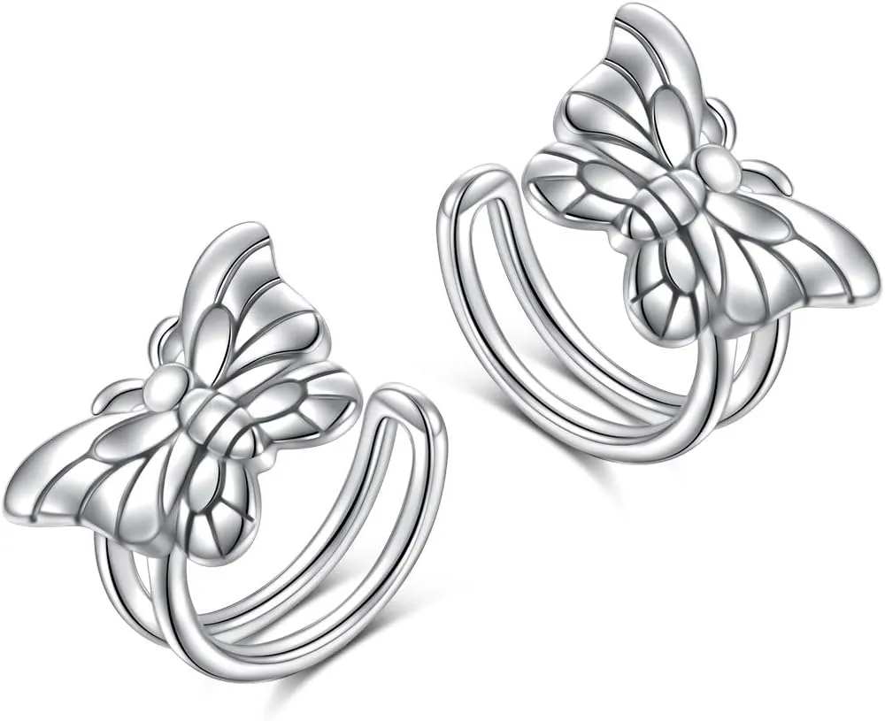 Birthday Gifts 925 Sterling Silver Ear Cuff Non Pierced Cuffs Hoop Huggie Earrings for Women Girls- Set of 2