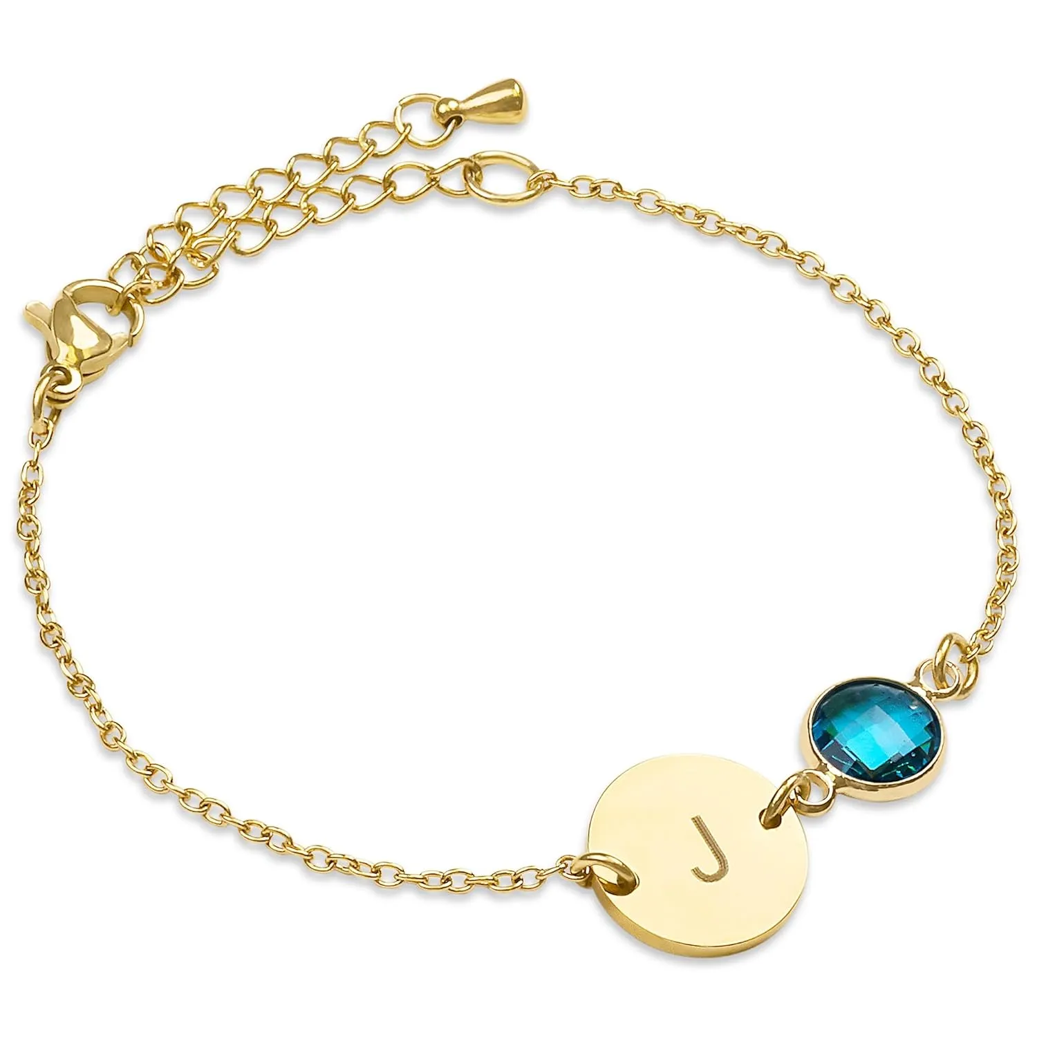 Birthstone Initial Charm Bracelet for Women Girls Best Friend Daughter, Personalized Jewelry for Bridesmaids, Custom Engraved Letter, Valentine's Day Gift Girlfriend 18k Gold Rose Silver