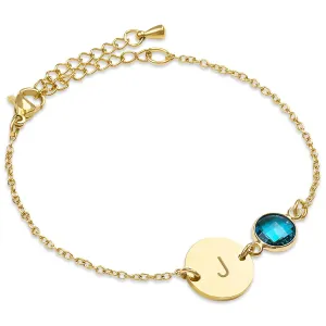 Birthstone Initial Charm Bracelet for Women Girls Best Friend Daughter, Personalized Jewelry for Bridesmaids, Custom Engraved Letter, Valentine's Day Gift Girlfriend 18k Gold Rose Silver