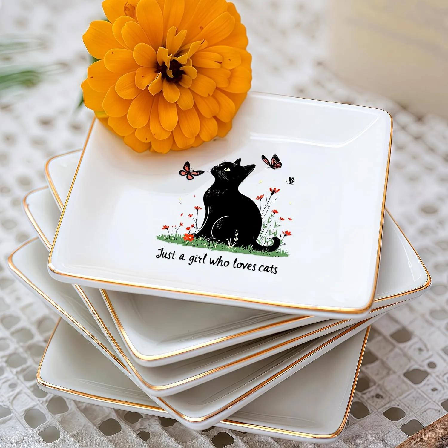 Black Cat Jewelry Ring Holder Dish Tray, Gifts For Women Teens Girls Kids, Cat Lovers Themed Stuff Things Decor Merch Home Room Ring Earrings Necklace Organizer Holder!