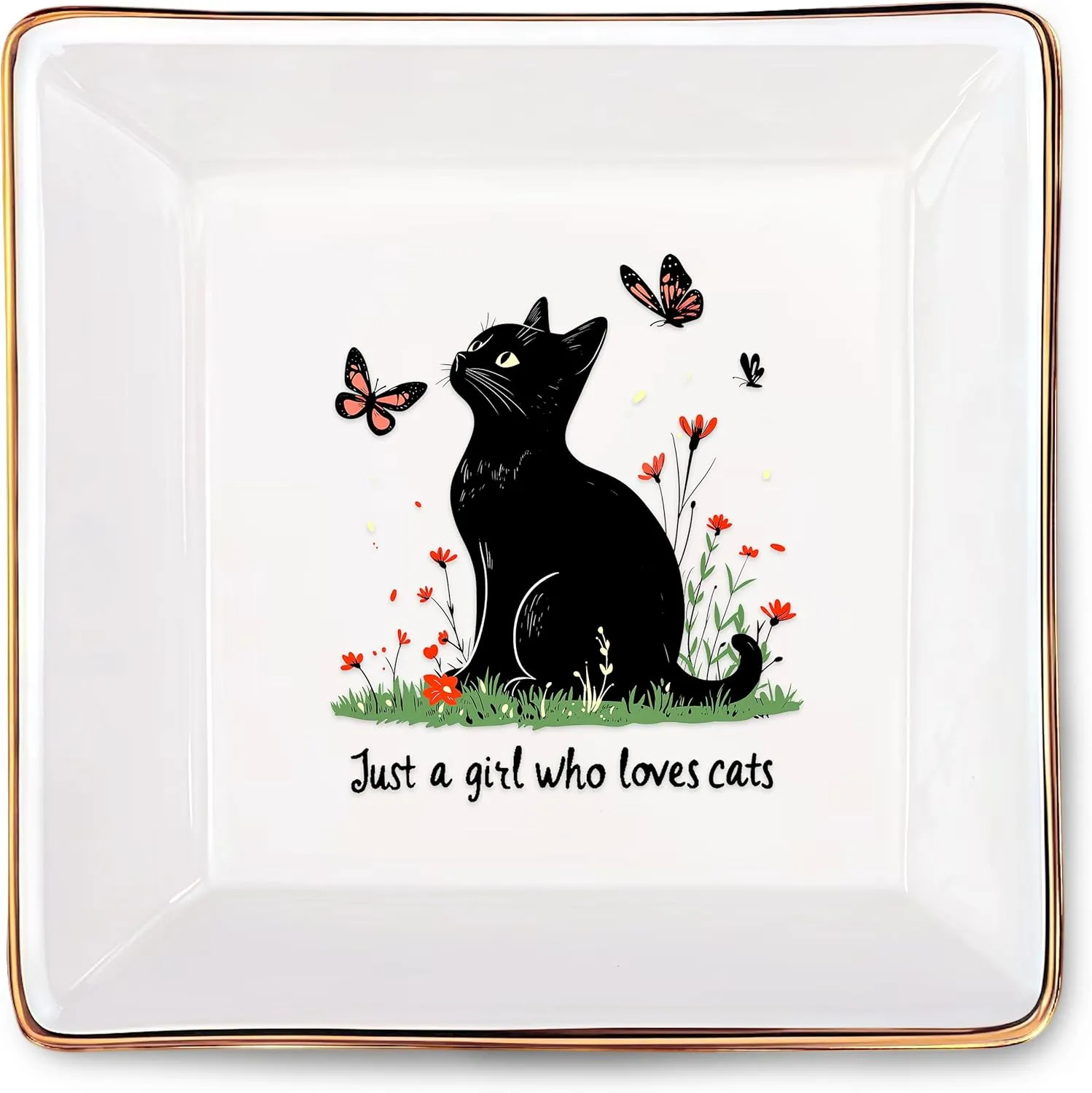Black Cat Jewelry Ring Holder Dish Tray, Gifts For Women Teens Girls Kids, Cat Lovers Themed Stuff Things Decor Merch Home Room Ring Earrings Necklace Organizer Holder!