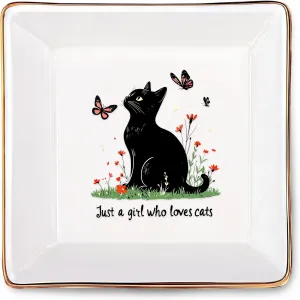 Black Cat Jewelry Ring Holder Dish Tray, Gifts For Women Teens Girls Kids, Cat Lovers Themed Stuff Things Decor Merch Home Room Ring Earrings Necklace Organizer Holder!