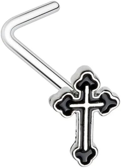 Black Gothic Cross L-Shape Nose Ring