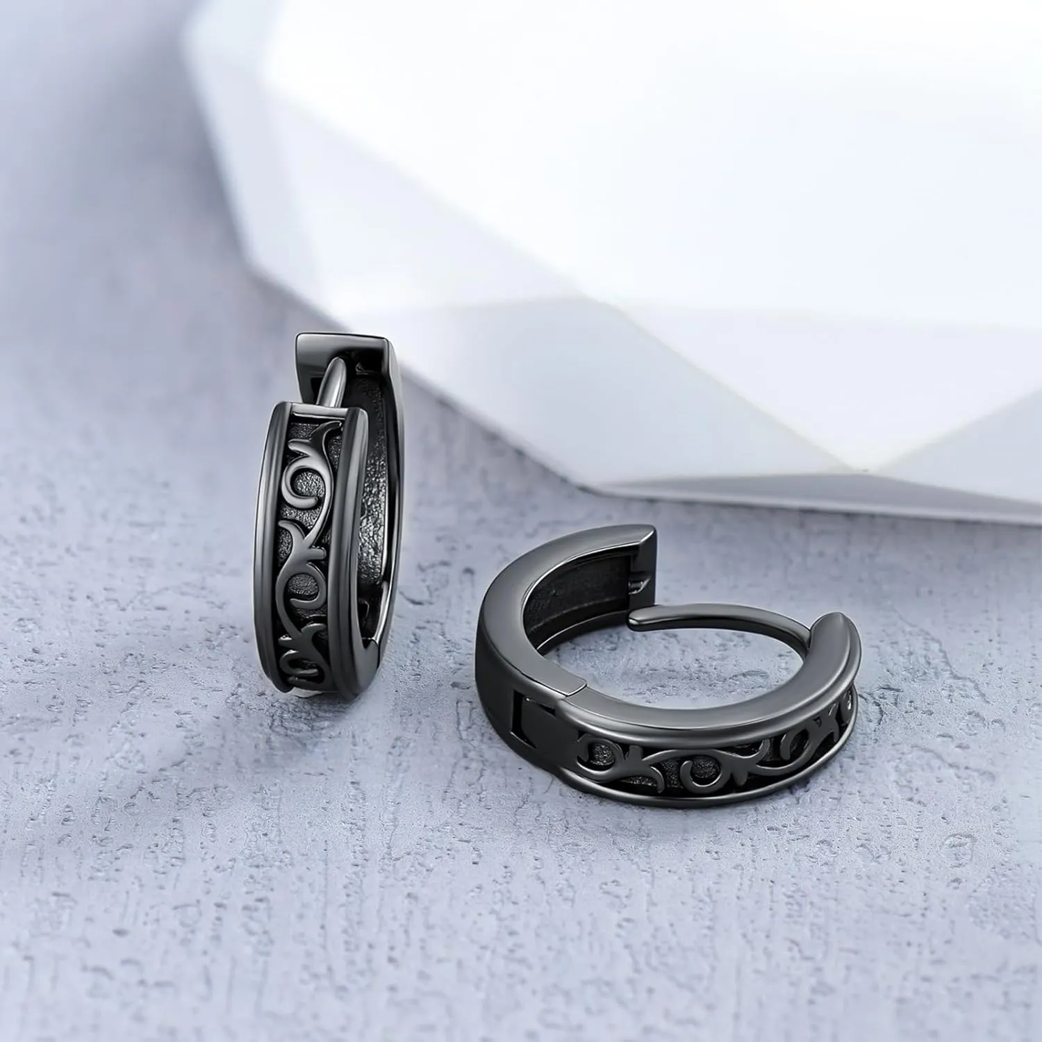 Black Viking Hoop Earrings for Men 925 Sterling Silver Viking Rune Huggie Earrings Norse Pagan Jewelry Gifts for Women