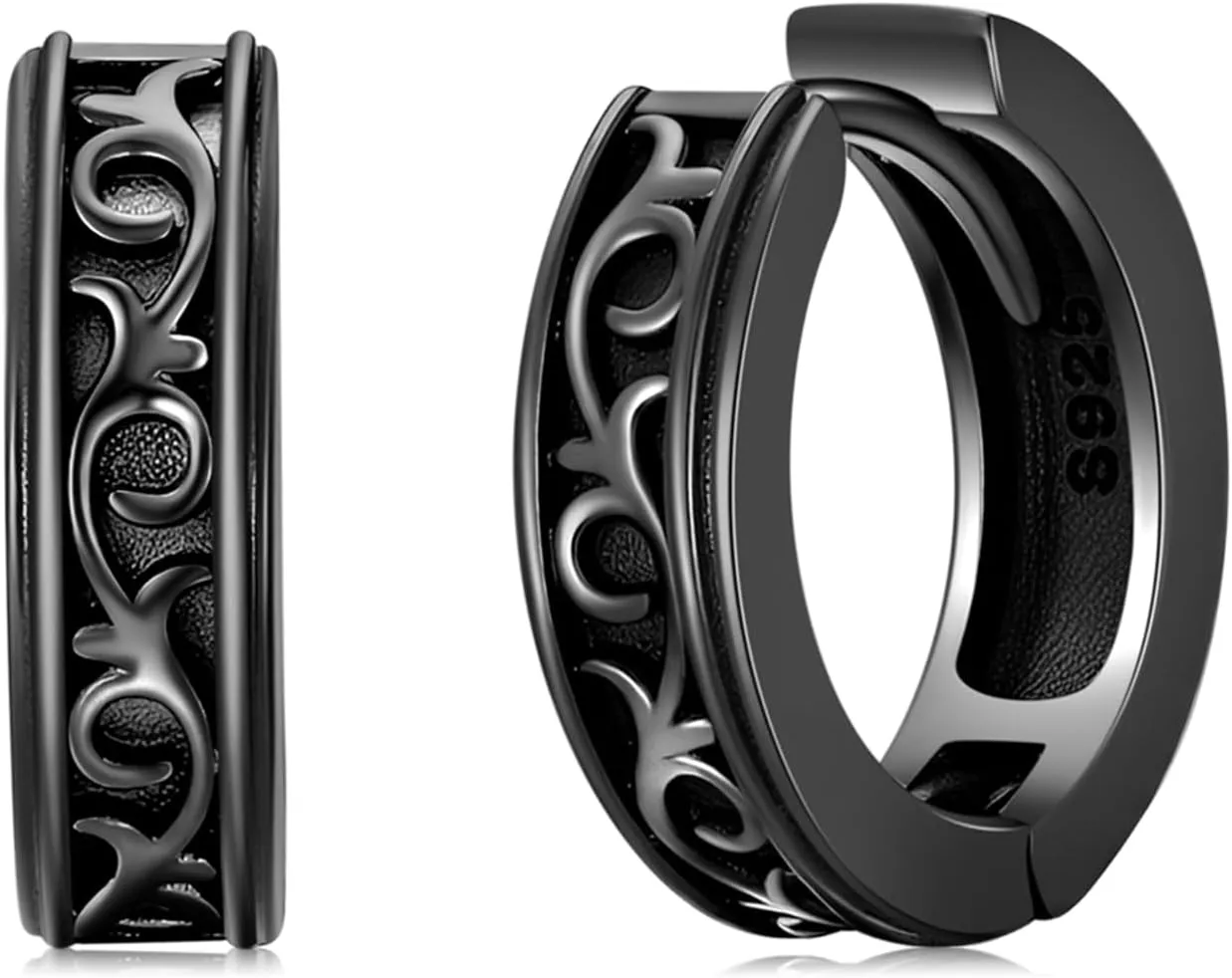 Black Viking Hoop Earrings for Men 925 Sterling Silver Viking Rune Huggie Earrings Norse Pagan Jewelry Gifts for Women