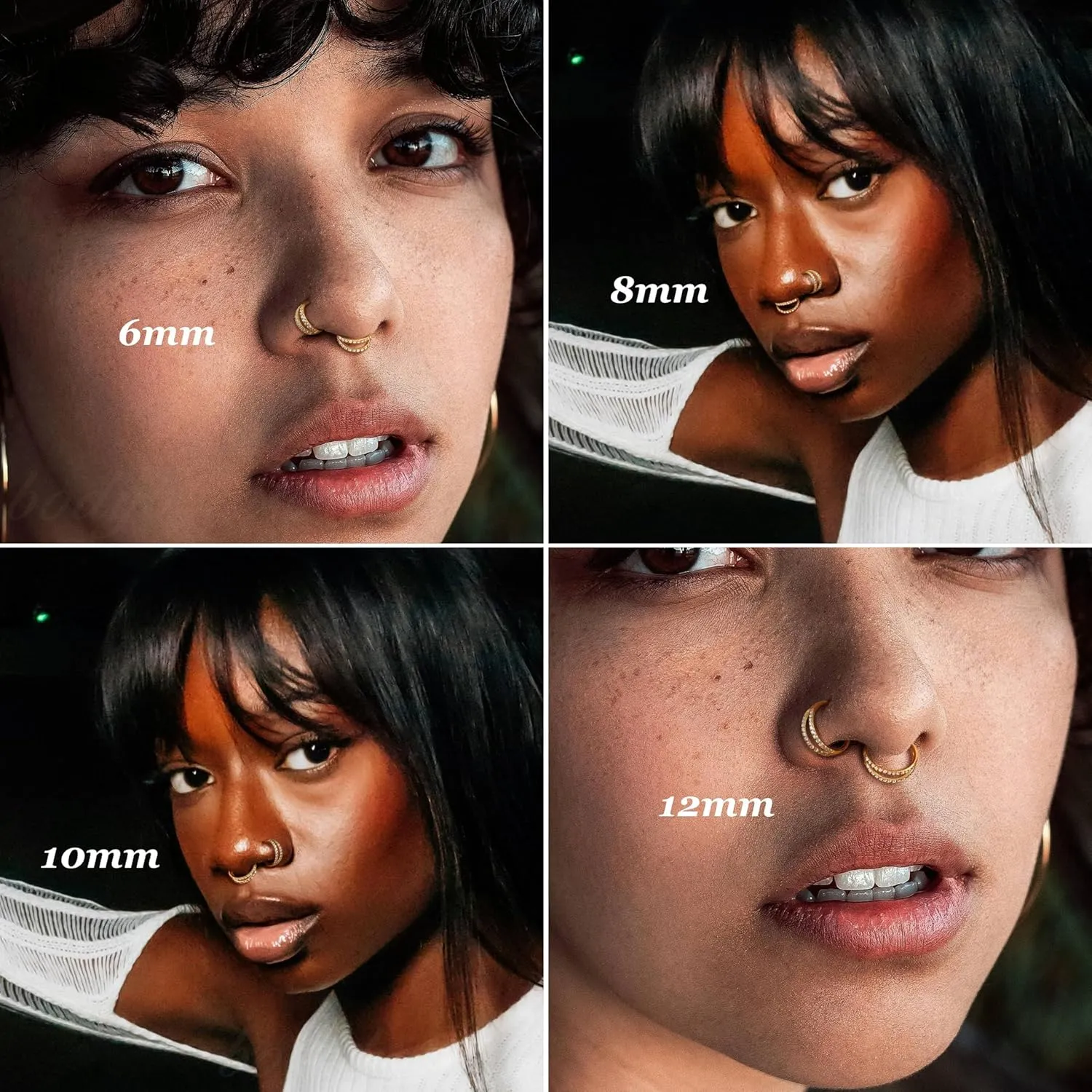 BodyBonita Triple/Double Hoop Nose Ring - G23 Titanium Septum Rings 16G/18G/20G CZ Nose Piercings Jewelry Conch Helix Daith Rook Tragus Cartilage Earring Hinged Nostril Piercing Gold/Black/Silver