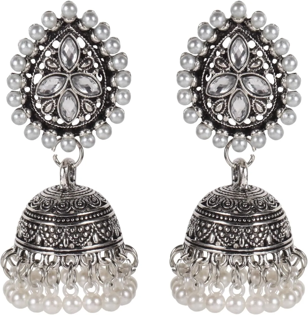 Bohemian Chandelier Earrings for Women Handmade Retro Ethnic Gold Tassel Pearl Dangle Drop Earrings Gypsy Bell Chandelier Earrings Traditional Statement Jewelry