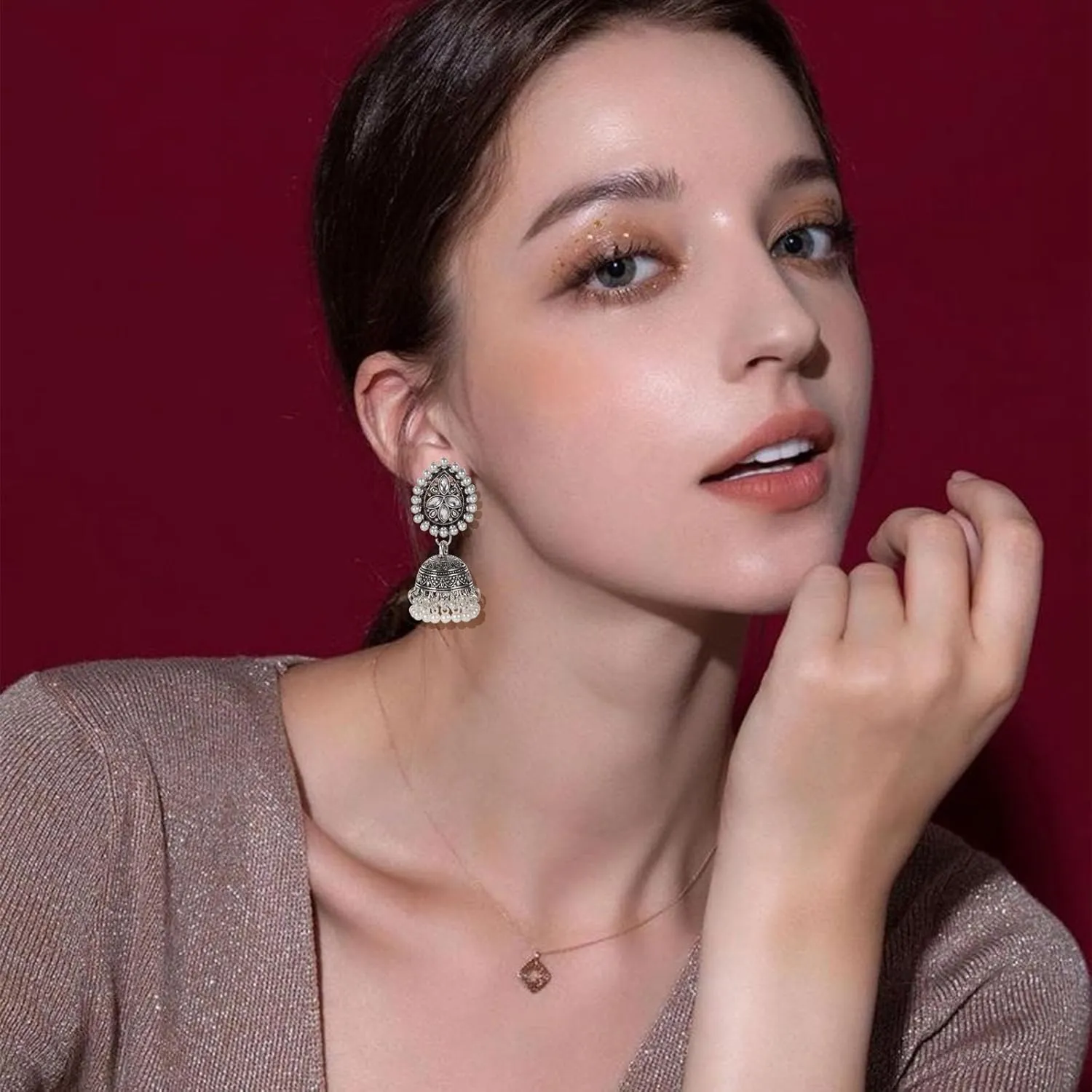 Bohemian Chandelier Earrings for Women Handmade Retro Ethnic Gold Tassel Pearl Dangle Drop Earrings Gypsy Bell Chandelier Earrings Traditional Statement Jewelry