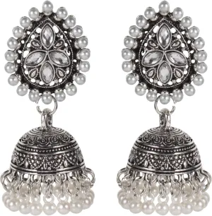 Bohemian Chandelier Earrings for Women Handmade Retro Ethnic Gold Tassel Pearl Dangle Drop Earrings Gypsy Bell Chandelier Earrings Traditional Statement Jewelry